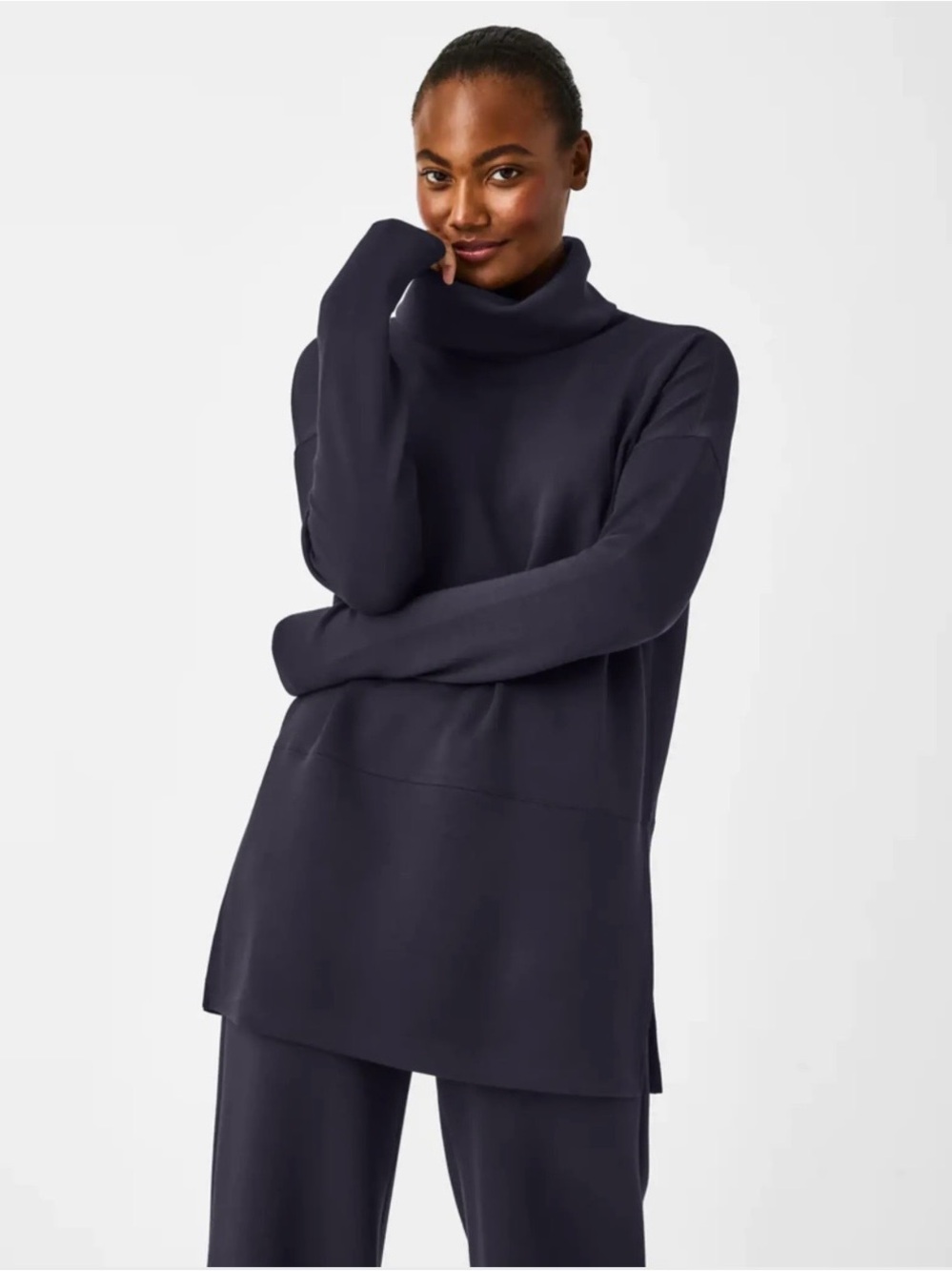 SPANX Navy Cowl-Neck Longline Sweater